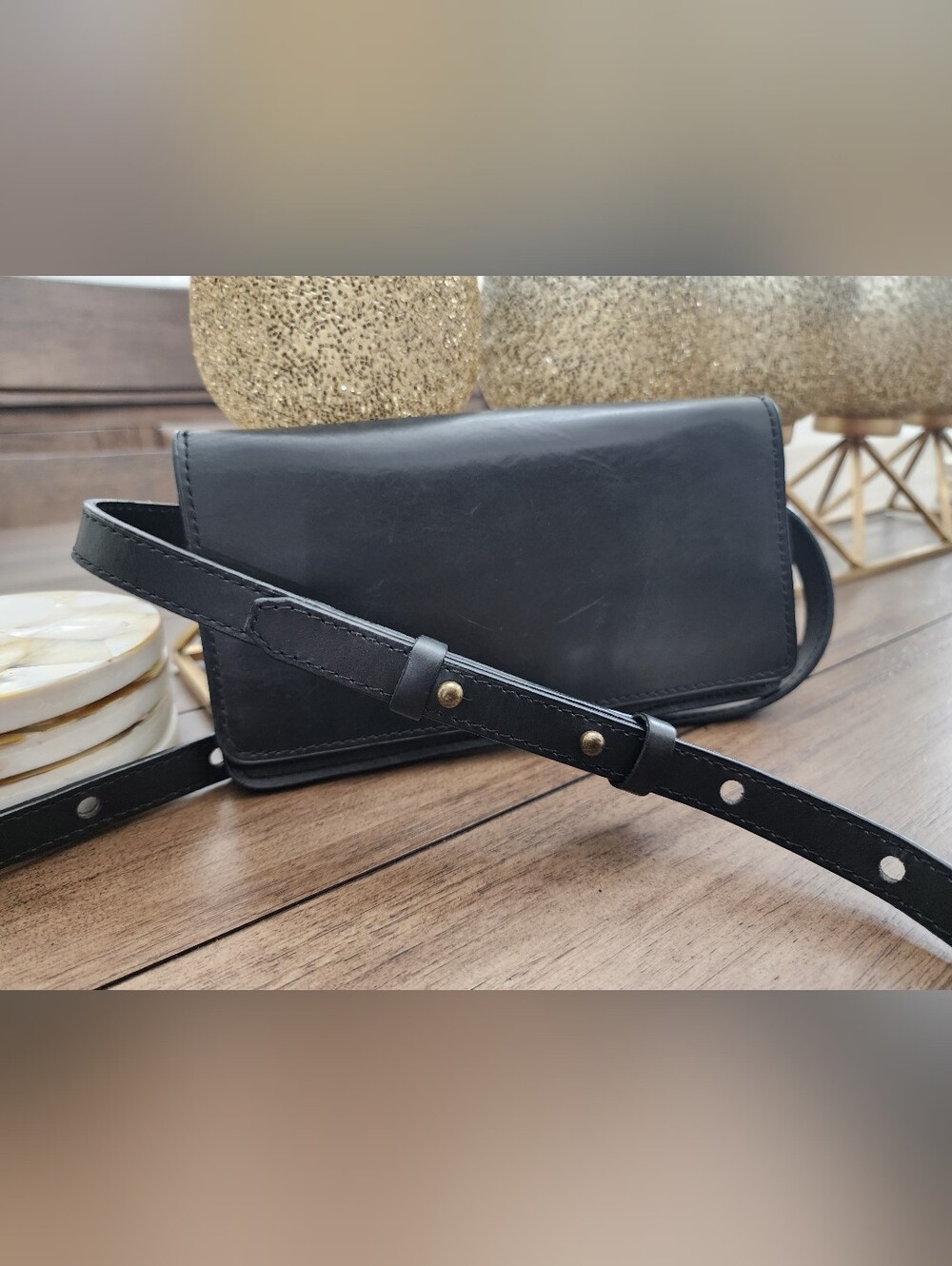 ABLE Black Leather Crossbody Bag